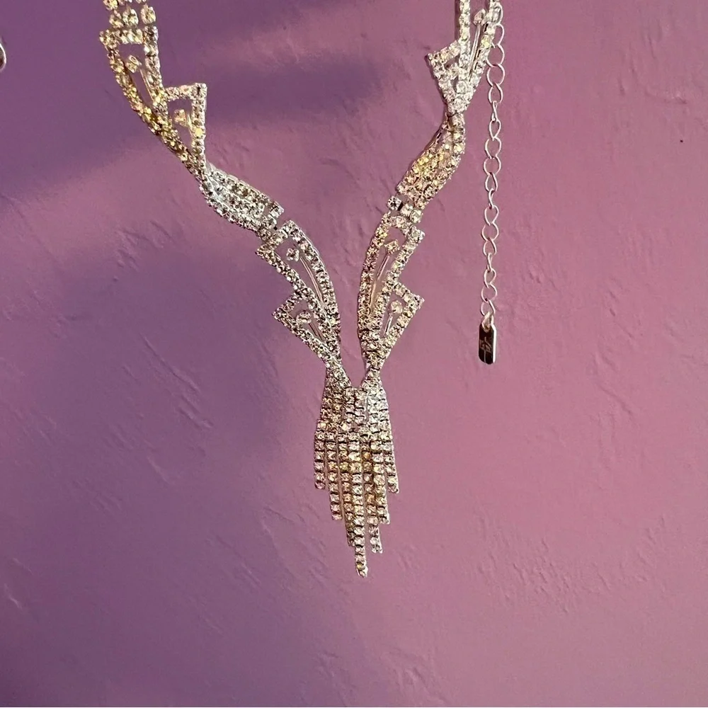 Bridal set - earrings and necklace, crystal/CZ beauties, 3D necklace, vintage - Picture 5 of 7